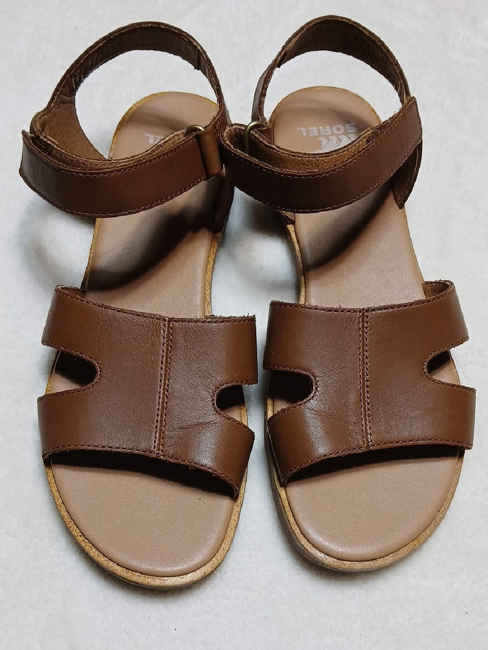 Sorel Brown Leather Open-Toe Hook & Loop Strap Sandals Size 7.5